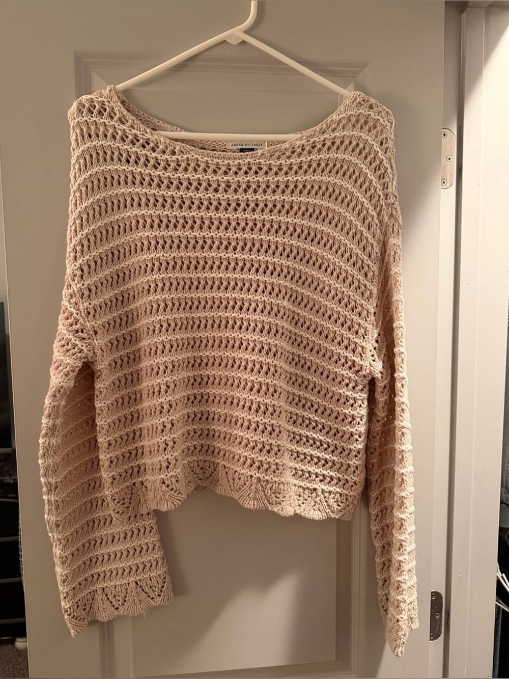 American Eagle cream knit crochet sweater Size M #crochet #knitwear